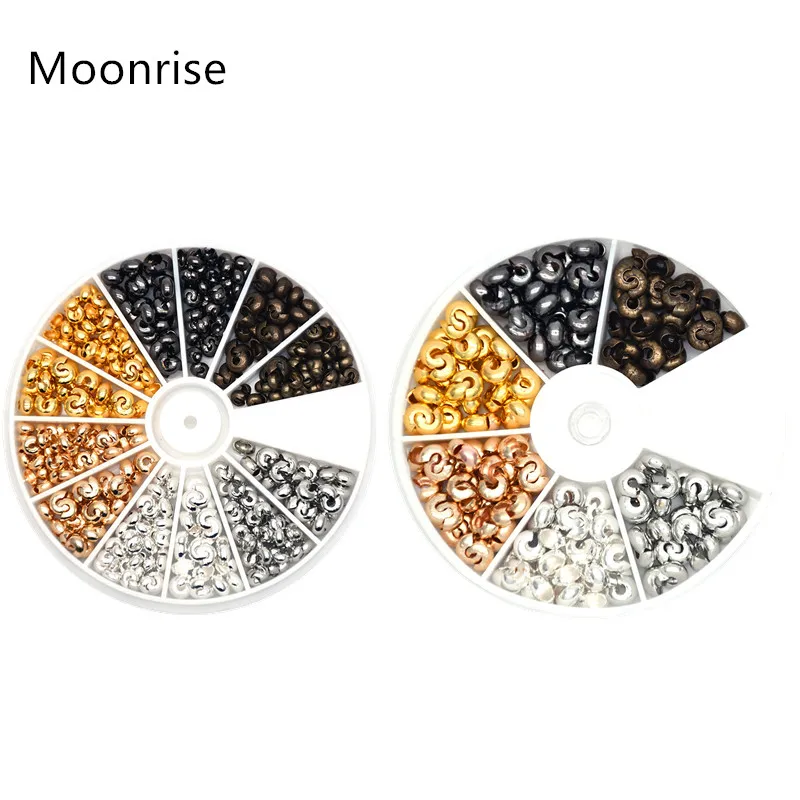 500pcs/Box 6 Colors 3mm Half Round Open Brass Crimp Beads Covers Knot Covers Beads End Tips for Jewelry Makings