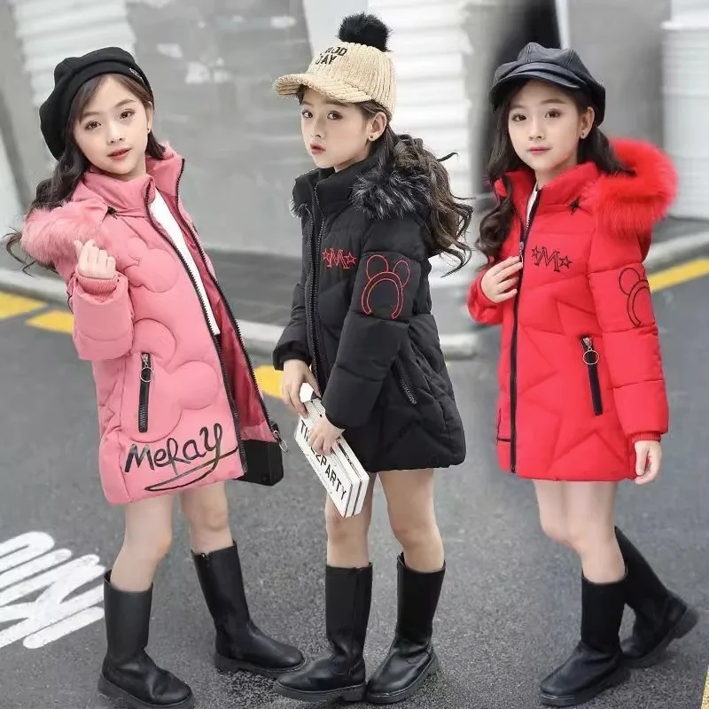 

Kids Winter Thick Warm Hooded Outerwear Children's Faux Fur Collar Jackets Girls Parka Coats Fashion Christmas Clothes 3-12 Y