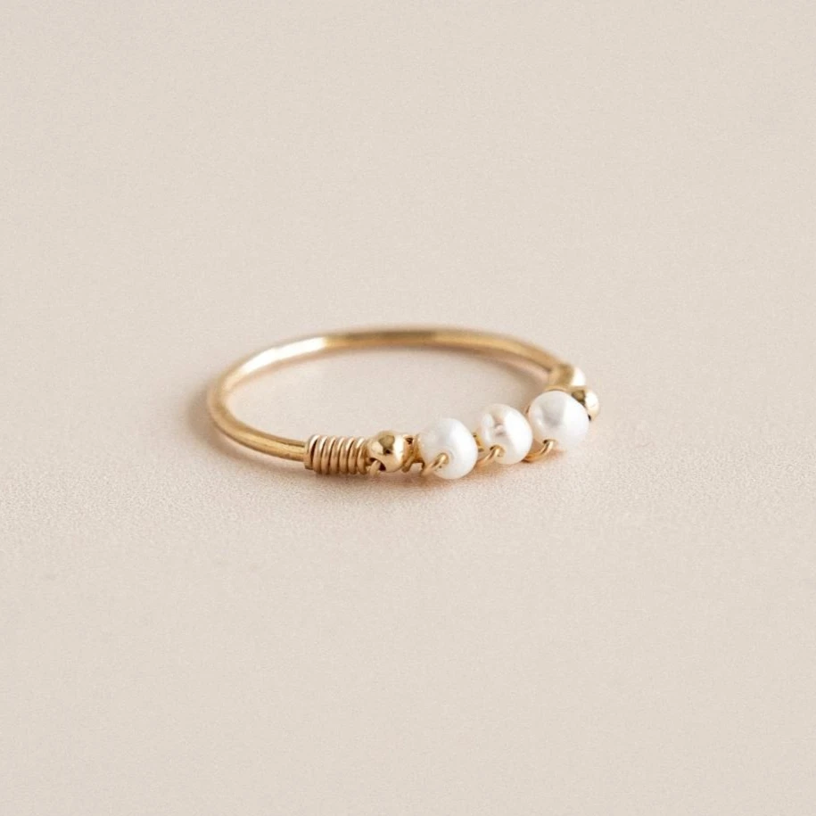 14K Gold Filled Natural Pearls Ring Dainty Stacking Ring Tarnish Resistant Waterproof Jewelry Luxury Gift for Women