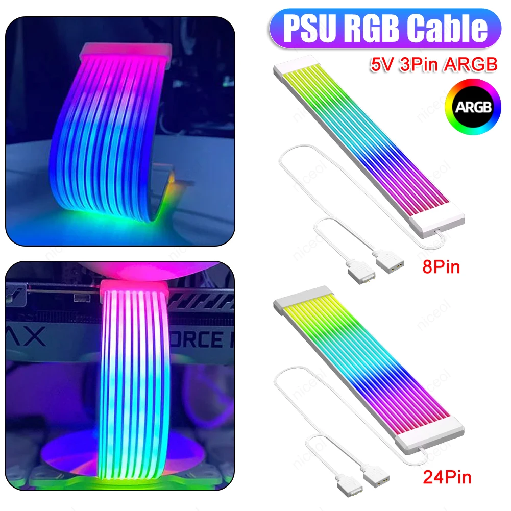 5V 3Pin PC RGB GPU Cable 8/24PIN Motherboard Power Extension Cable ARGB Motherboard Cable for Computer Power Supply