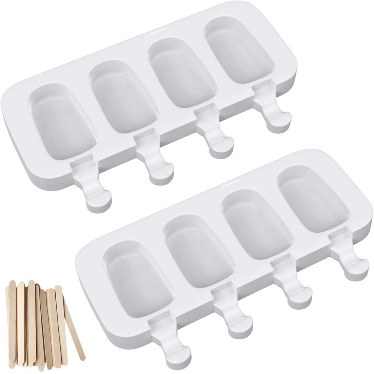 Silicone Popsicle Molds 4 Cavities Ice Cream Mold with 50 Wooden Sticks for DIY Popsicle Making