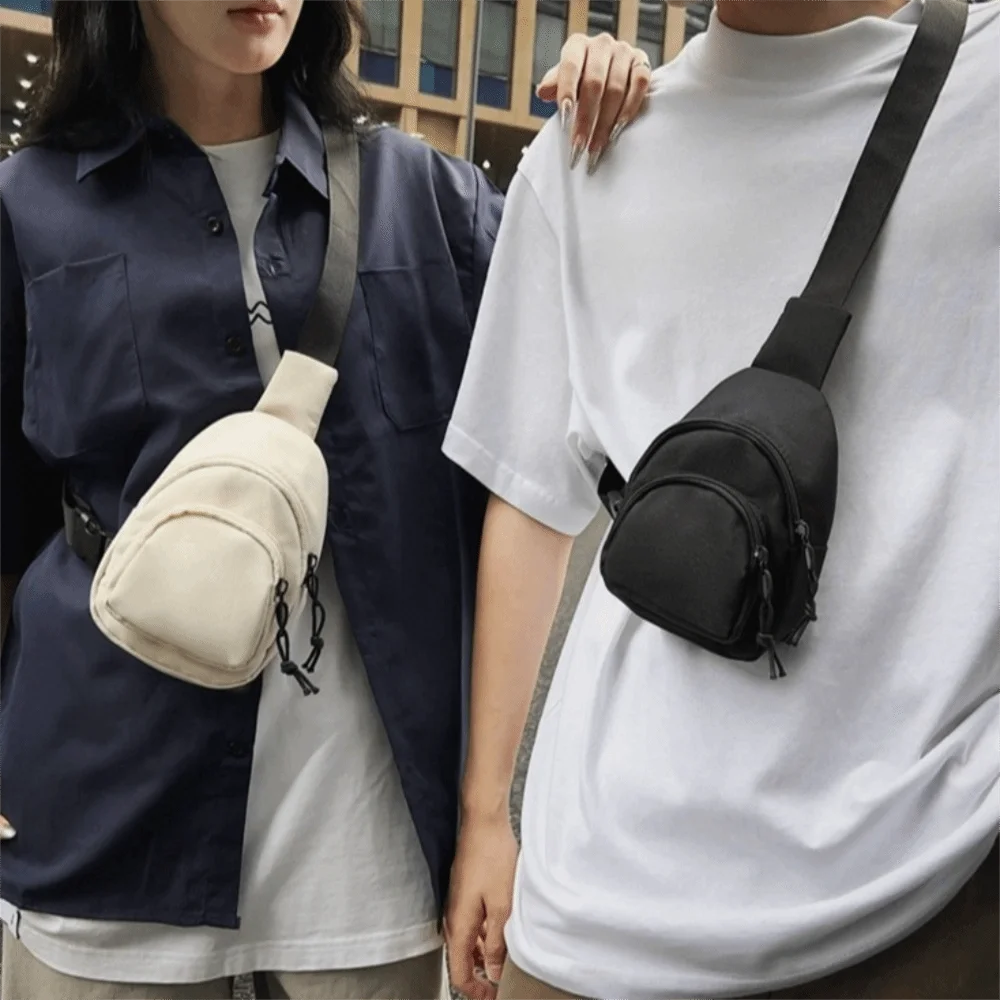 Fashion Solid Color Men Crossbody Bag Nylon Mini Sports Chest Bag Japanese Style Multifunctional Shoulder Bag Boys