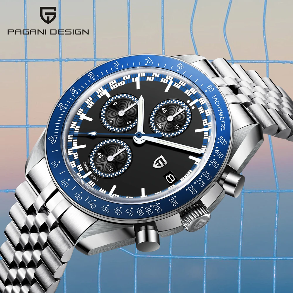 PAGANI DESIGN Watches AR Sapphire Crystal Quartz Watch For Men 2026 New Lattice Luminous Waterproof Chronograph Japan VK67  Movt