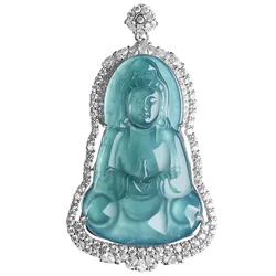 Burmese Jade Guanyin Pendant Necklace Blue Stone Jadeite Jewelry Natural Luxury Vintage Lucky Gemstones Men Charms Fashion