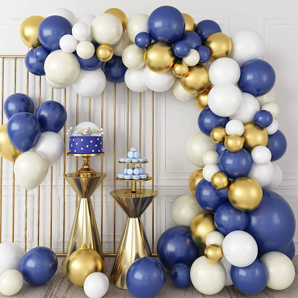 Balloons Arch Blue Gold White Globos Set Birthday Gift Gender Reveal Anniversary Wedding Happy Holiday Decoration Party Supplies