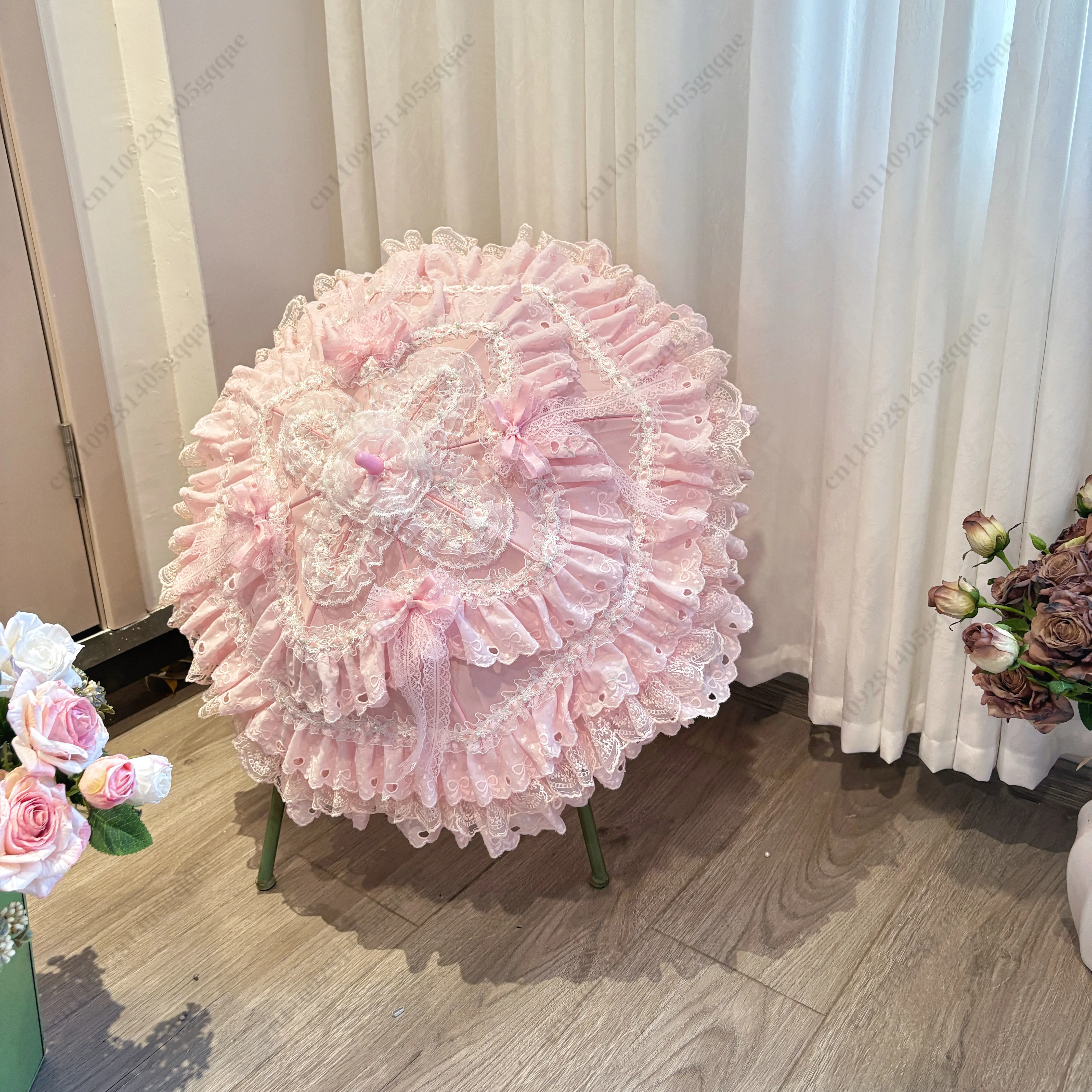Lace UmbrellaPink Kawaii for WomenGothic Lolita Sun Parasol with Floral Pattern for Wedding PhotographyTeaParty Shade Protection