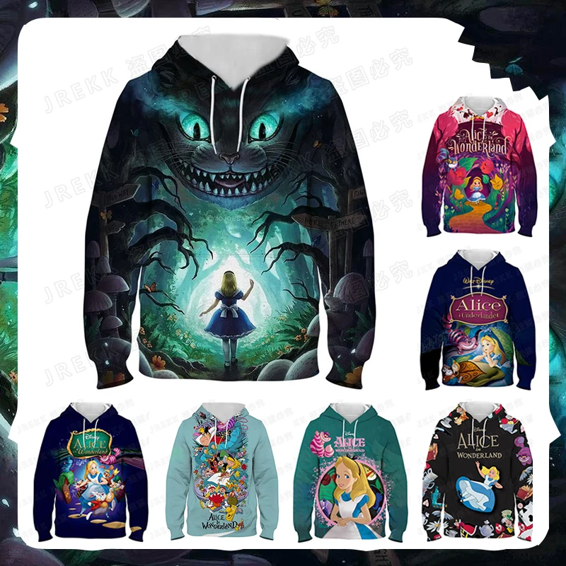 Disney Alice Men's Hoodie Oversized Boys Girls Hoodie 3D Print Cheshire Cat Pullover MINISO Men's Hoodie Fashion Men's Clothing