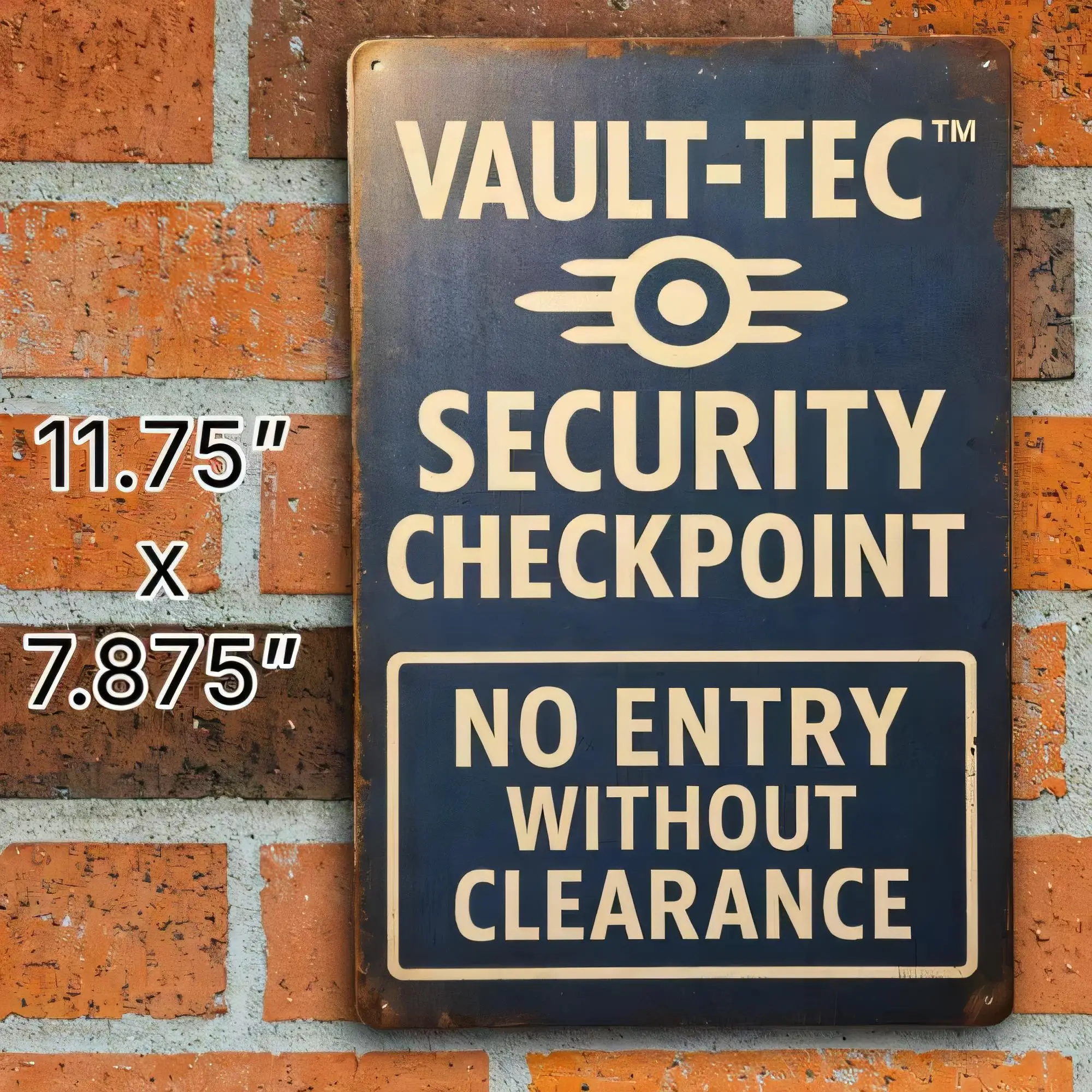 Tin Sign VAULT-TEC Security Checkpoint No Entry Without Clearance Vintage Metal Poster Wall Art for Garage Bar Home Decor 11.75x