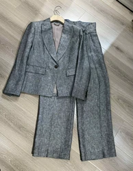 High quality spring collection linen classic pants suit