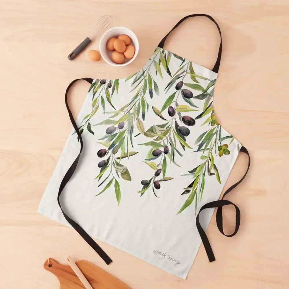 

Olive Branch Watercolor Apron man chef uniform kitchen item Woman Kitchen work ladies Apron