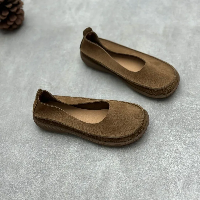 

GKTINOO туфли ручной работы из натуральной кожи на плоской подошве, новинка 2025, лоферы, простые женские туфли без шнуровки с круглым носком и мягкой подошвой