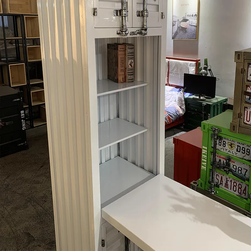 Bedroom retractable folding wrought iron desk bookcase integrated industrial wind