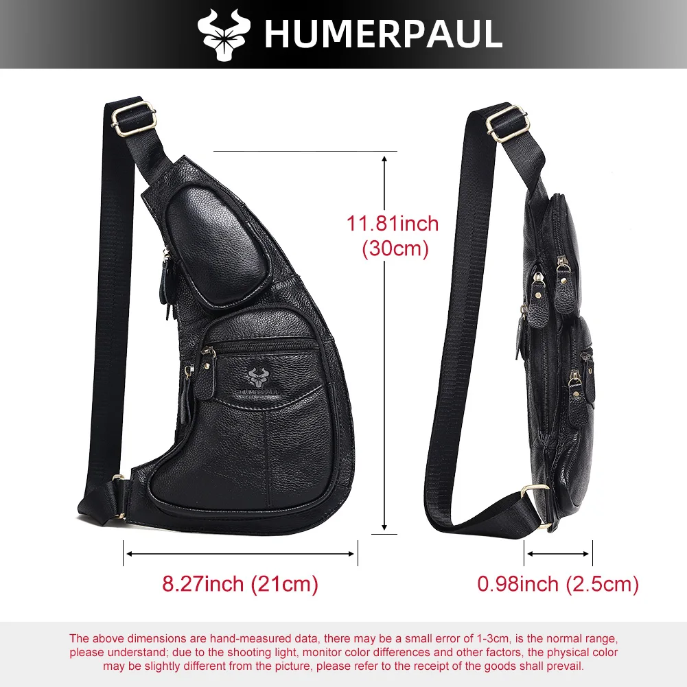 HUMERPAUL Men's Genuine Leather Chest Bag Trendy Sling Crossbody Waist Pack High-Quality Durable Outdoor Shoulder Bag