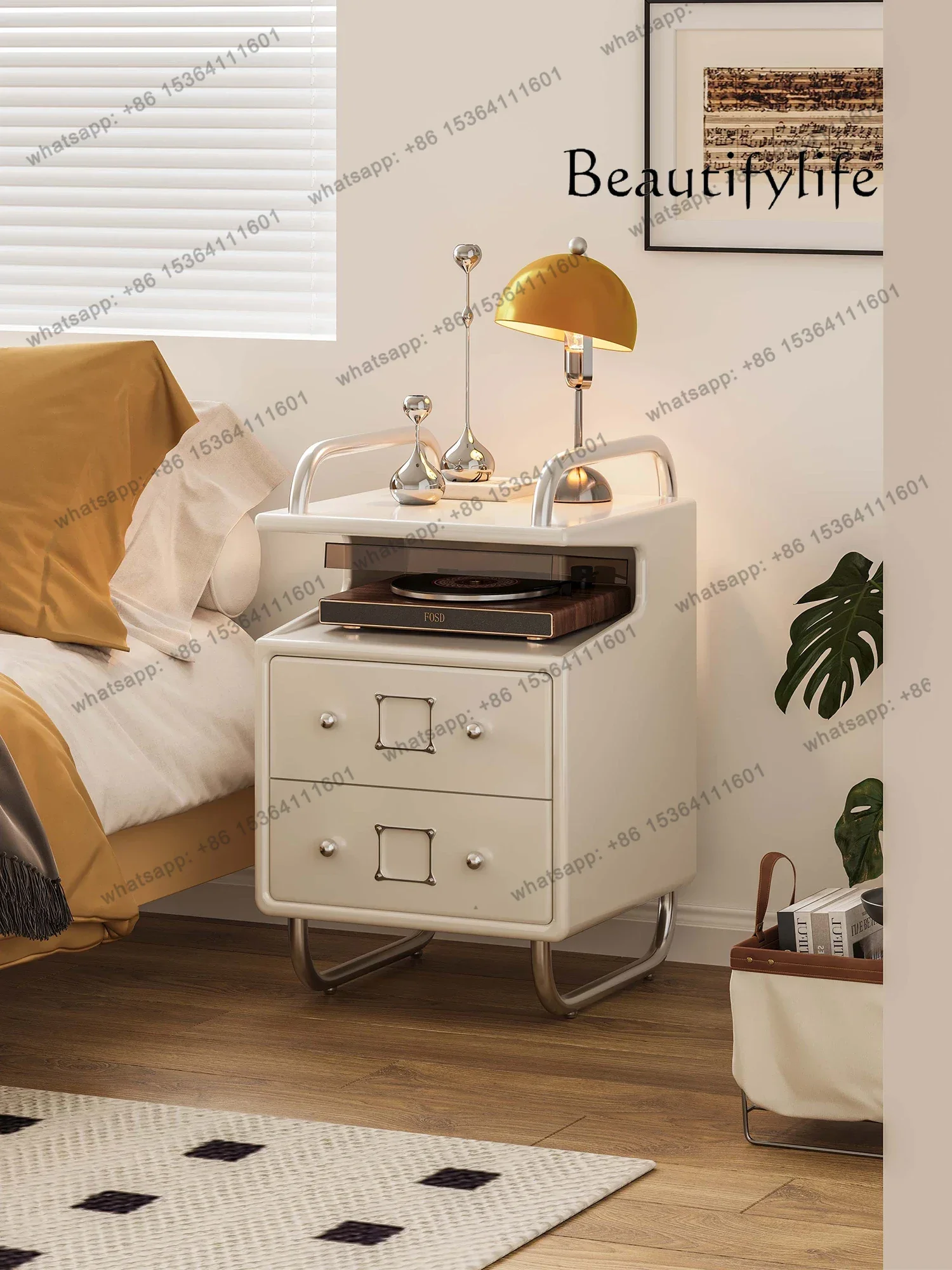 Designer Model Duckbill Bedside Record Projector Storage Cabinet Stainless Steel Retro Sofa Side Cabinet