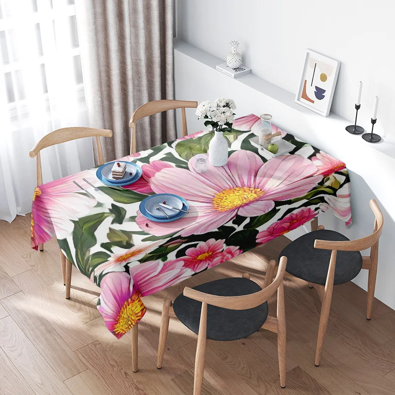 Vibrant Floral Tablecloth with Pink Green Flowers Perfect for Dining Room Decor Premium Quality Printing Easy Maintenance