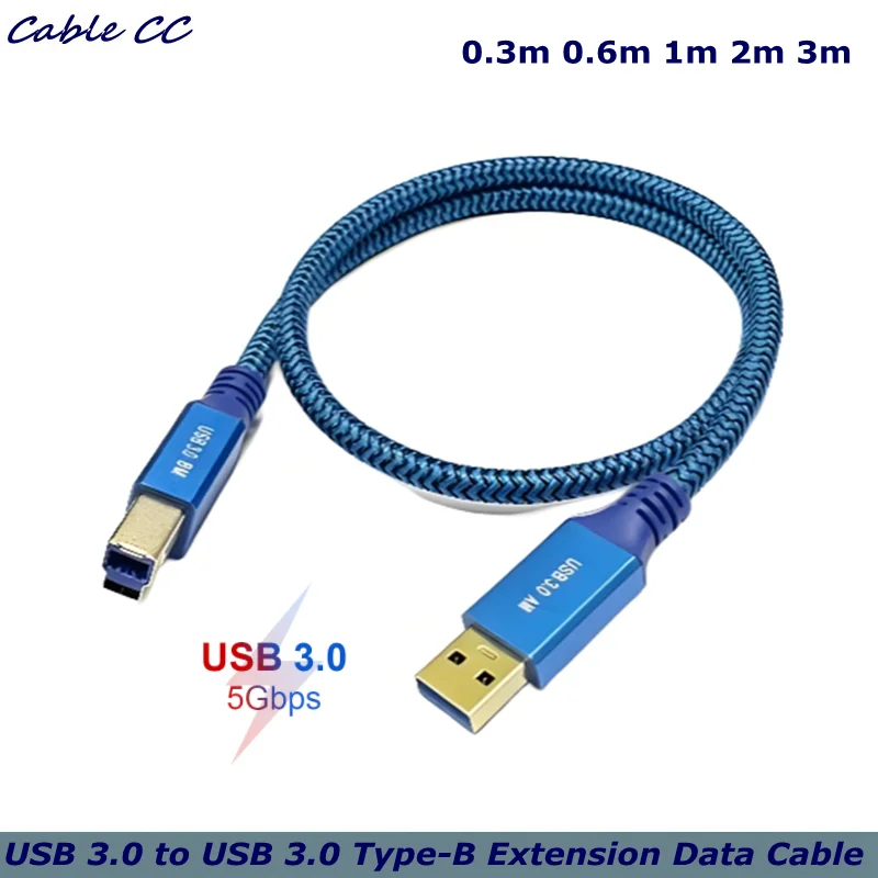 5Gbps Blue Nylon Braided USB 3.0 Printer Scanner Cable USB 3.0 to USB 3.0 Type-B Extension Data Cable