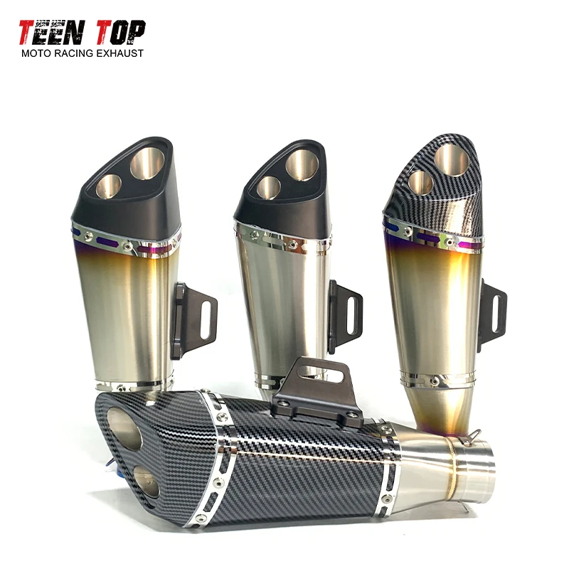 

Universal Muffler 346mm Exhaust Silencer Dual Holes MT03 MT07 MT09 R Nine T Duke125 R1Exhaust Elbow Escape Moto Silencieux Tube