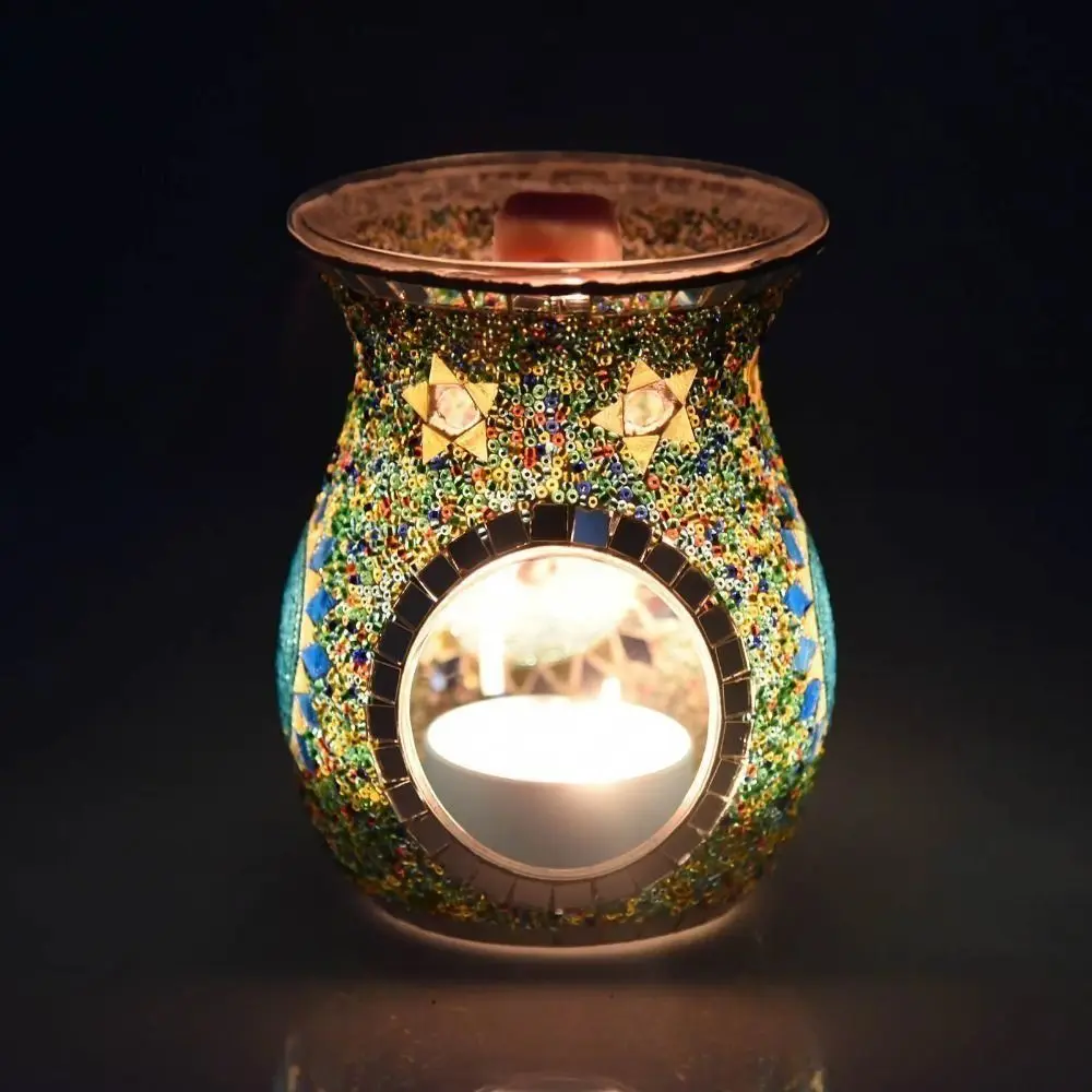 Mosaic Glass Aroma Candle Holder Classic Durable Incense Aromatherapy Oil Diffuser Colorful Romantic Stained Glass Aroma Lamp