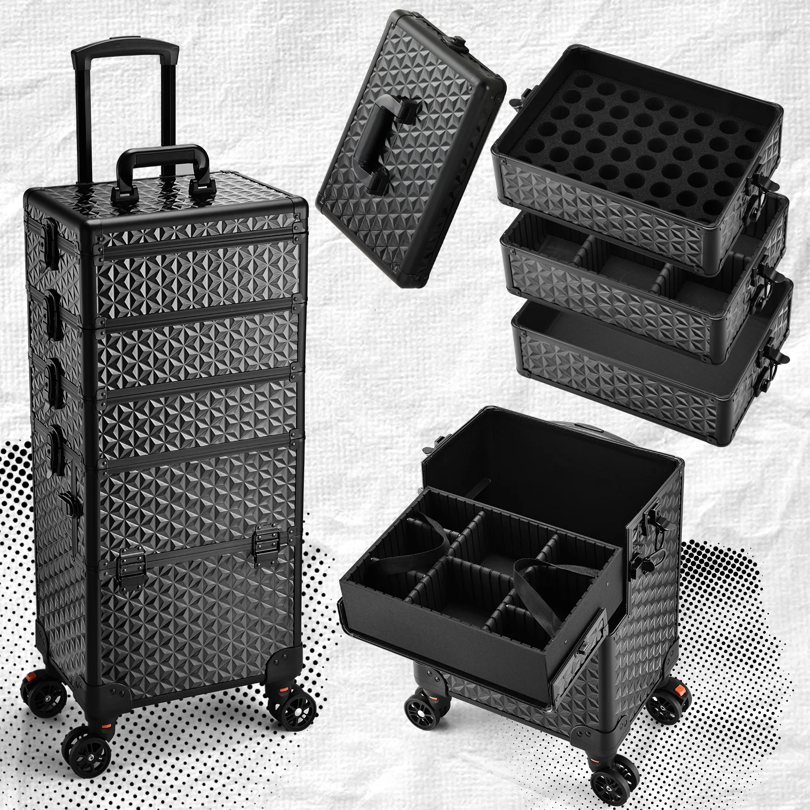 

Professional Makeup Train Case Extra 5 in1 Large Cosmetic Case Rolling Makeup Case Trolley Cart Trunk Makeup Organizer on Wheels