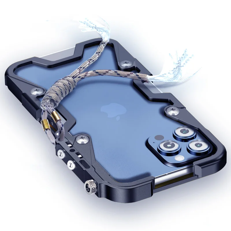 Luxury Armor Metal Aluminum Phone Cases Bumper For Iphone 15 14 13 12 Pro Max Plus Cover Mechanical Purely Handmade Skull Case