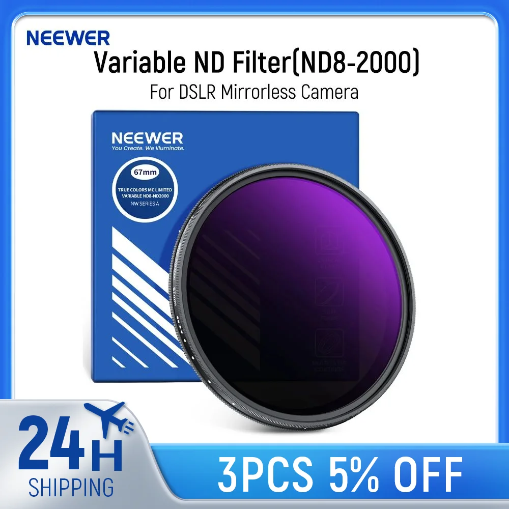 NEEWER Variabler ND-Filter (ND8-2000, True Color & Hard Stop, 3-11 Stopps, einstellbarer Neutral-Objektivfilter für spiegellose DSLR-Kameras