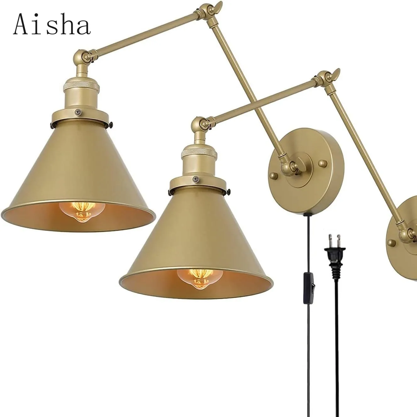 

Настенный светильник в стиле ретро, спальня, лестница, прихожая, атмосферный светильник, светильник для внутреннего освещения, железный, золотой/черный/серый настенный светильник с вилкой