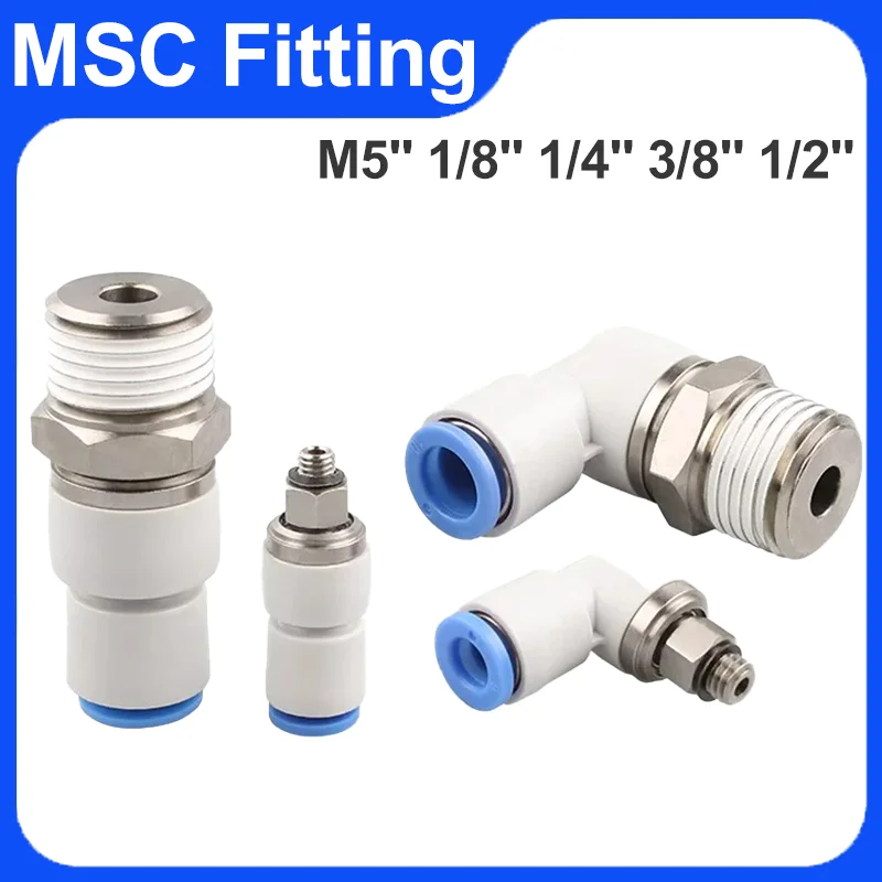 MSC Type Pneumatic Thread High Speed Rotary Joint NRL KSL NRC KSH Bend-through Quick Connector Straight Pipe Fitting 4mm 6mm 8mm