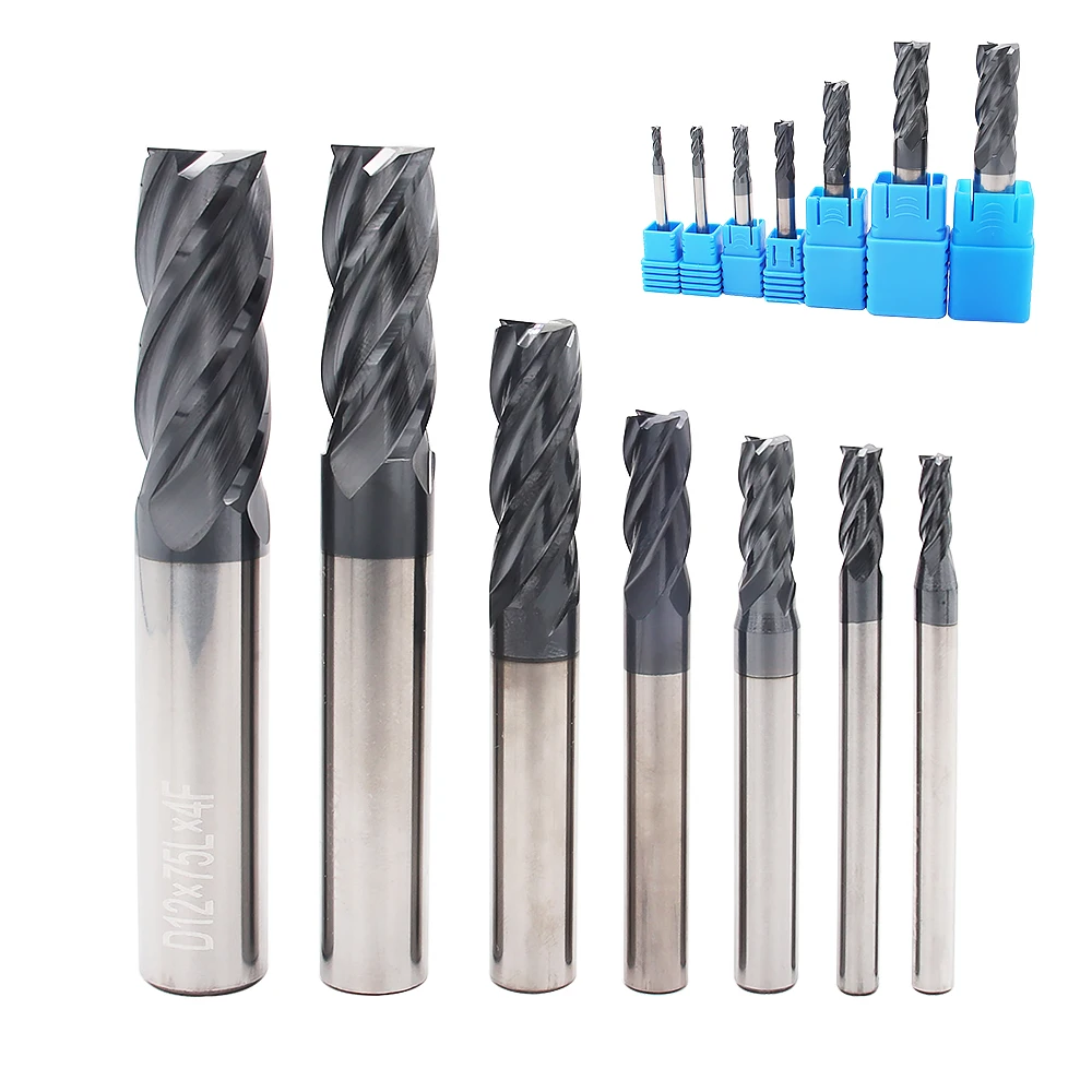 HRC50 55 65 4 Flutes Tungsten Carbide Steel Endmills Cutting Tool End Mill Milling Cutter Alloy Coating CNC Machining