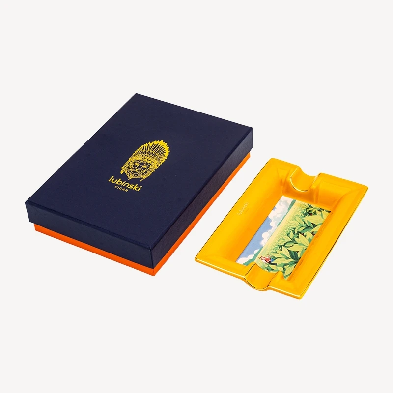 European Style Ceramic Cigar Ashtray Set with Large Capacity Wide Mouth Slots in a Decorative Box for Cuban Cigars