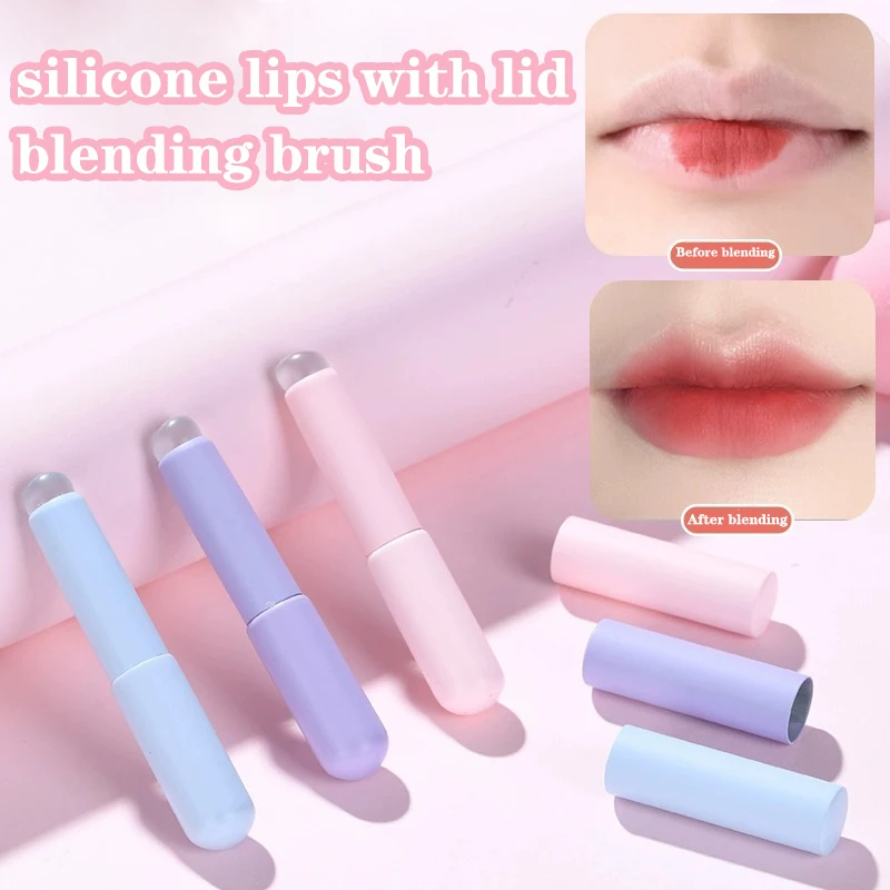 

1pc Silicone Lip Brush With Cover Angled Concealer Brush Like Fingertips Soft Lipstick Makeup Brushes Round Head No Broken