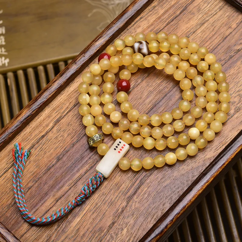 Tibetan Sheep Horn 108 Beads Multi-Circle Bracelet Backflow Bone Root Red Accessories Vintage Necklace