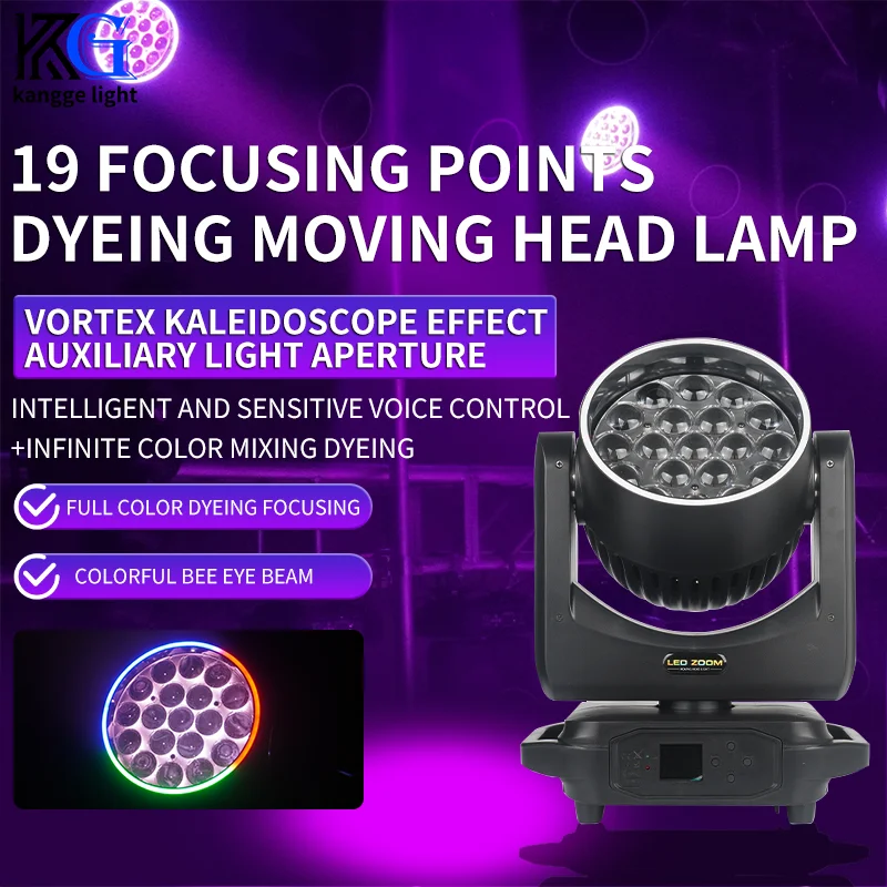 

DJ 4in1 Bee Eyes Zoom Dye Moving Head Light DMX 19x15W RGBW Focus Wash Light Светодиодный светильник с подвижной головкой для вечеринки, бара