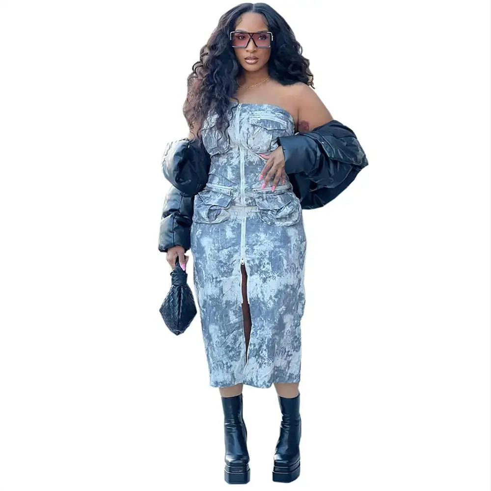 

Сексуальная модная женская юбка миди с высокой талией, на молнии, без бретелек, с эффектом окрашивания, европейский стиль, без бренда