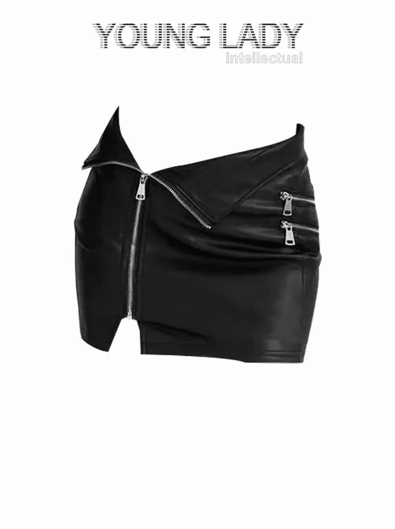 Herbst und Winter neue Mode tasche Hüftrock hohe Taille schlanke Schlankheit tasche Hüftrock unregelmäßig geteilte Pu kurzen Rock Frauen