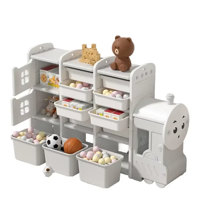 Plastic Toy Organizer Cabinet for Kids Bedroom Bookshelf Storage Unit Multifunctional Children Furniture Safety Shelf