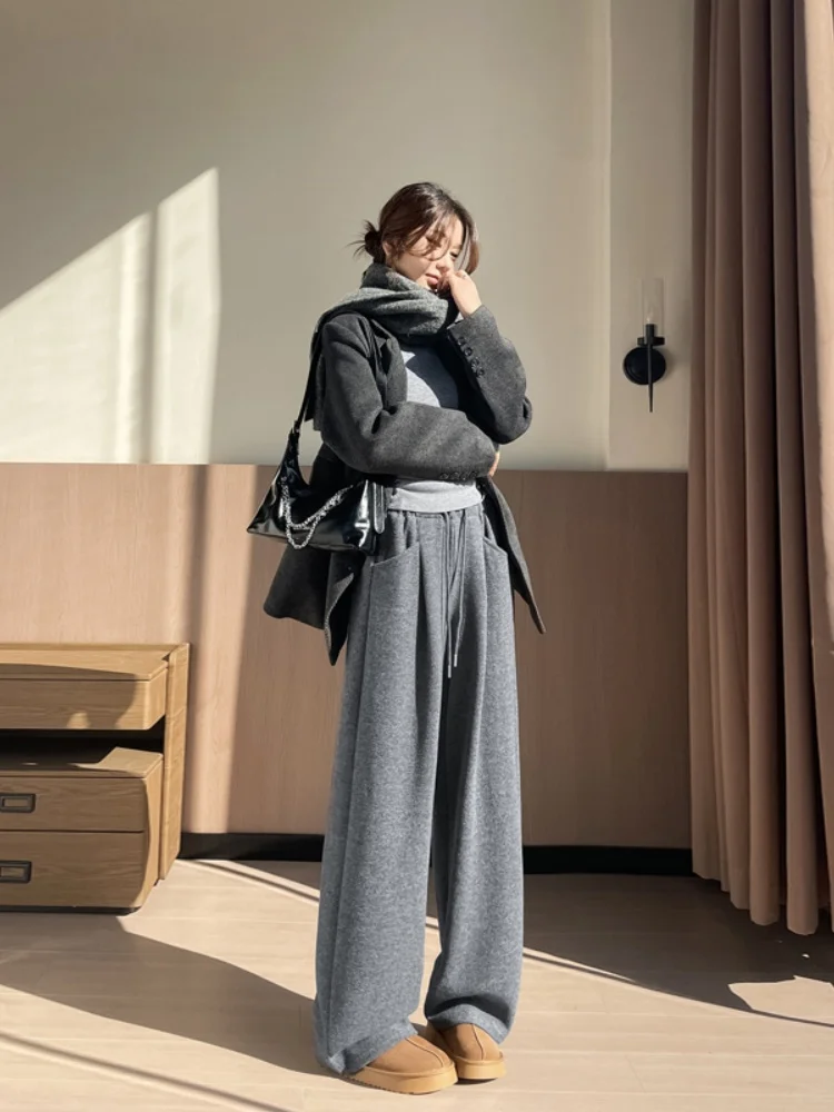 Bla Fce 裏地付きワイドレッグパンツ レディース レイジー スレ クラウドパンツ ナイフ ロングパンツ ハイウエスト ストレート チューブ 通勤パンツ