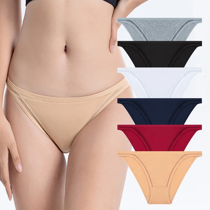 3Pcs/set Women Cotton Panties Female Low Waist Mesh Underpants Bikini Briefs Underwear Ladies Sexy Lingerie
