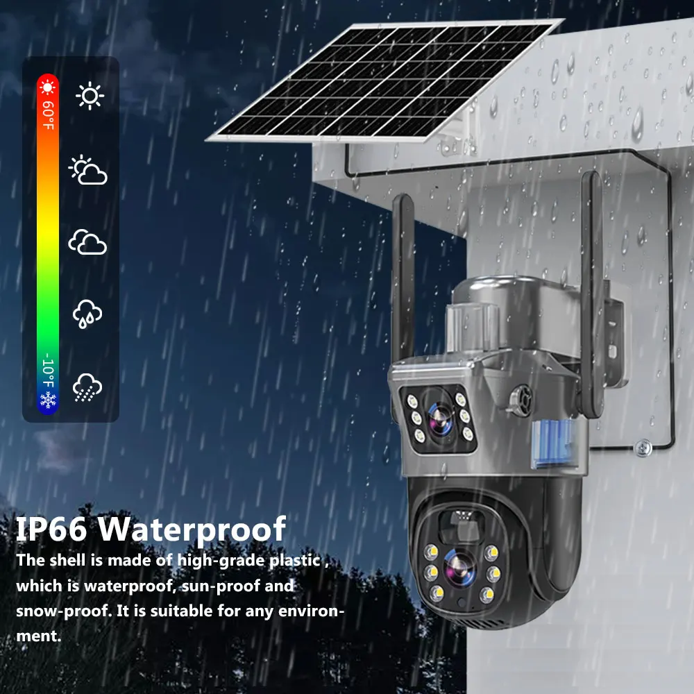 Imagem -06 - Câmera Solar ao ar Livre sem Fio Lente Dupla Câmera ip Wifi Visão Noturna Pir Monitor de Proteção de Segurança Cctv Pro V380 8mp 4k 4g Sim