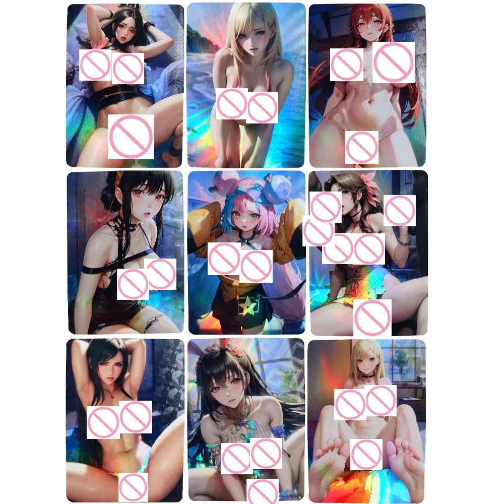 

Lono Sexy Nude Card Refractive Colorful Flash Anime Collection Card Expose Breasts Anime Peripheral Otaku Gifts 63*88mm