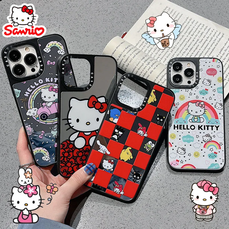 

Чехол Sanrio HelloKitty для iPhone 16, 15, 14, 13, 12, Pro Max, модный противоударный защитный чехол с мультяшными зеркалами и принтом «все включено»