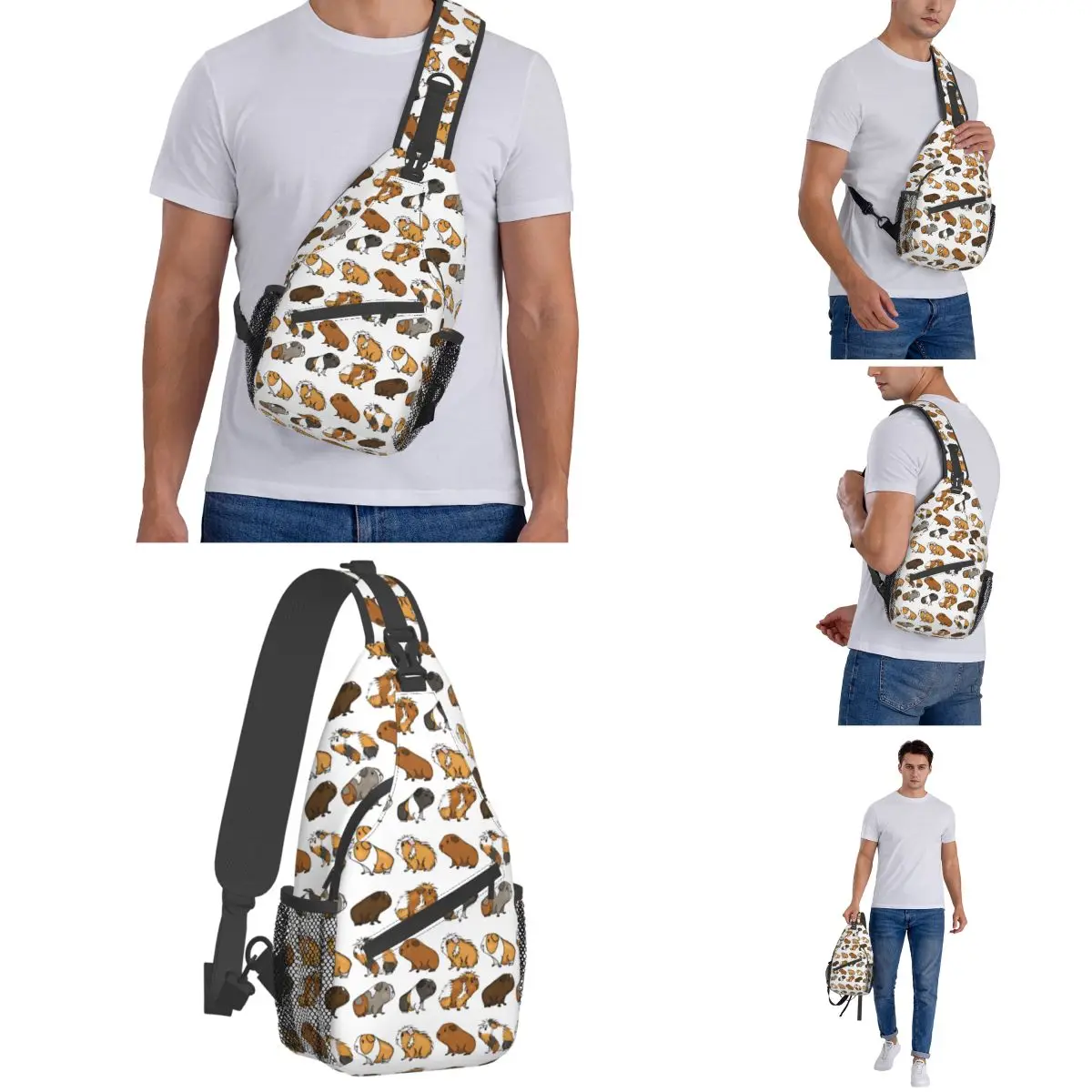 Guiné Porco Kawaii Crossbody Sling Bag Impresso Saco Peito Bonito Animal Amante Ombro Mochila Mochila Caminhadas Viagem Bookbag