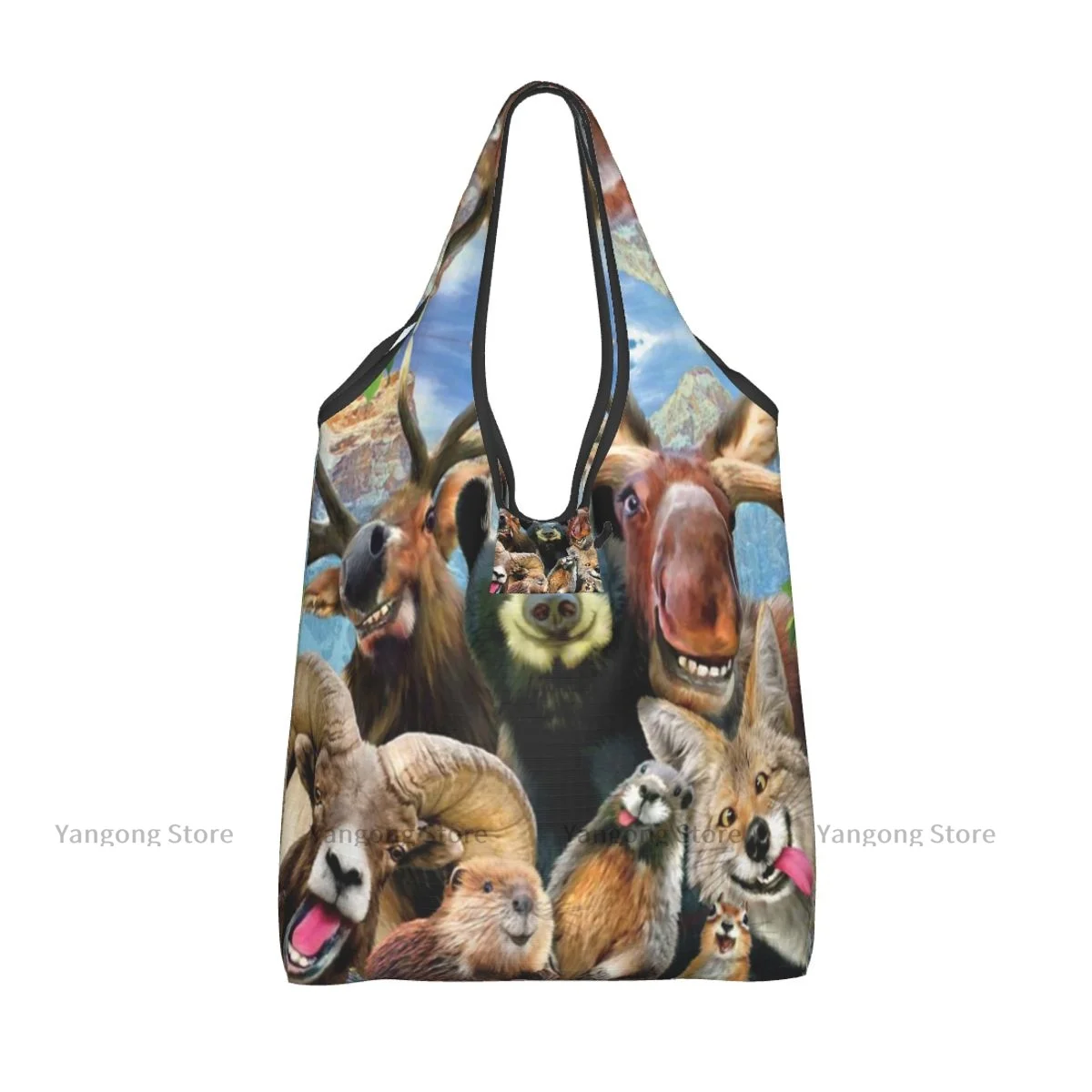 Folding Shopping Bag Different Animals Reusable Portable Shoulder Handbag for Travel Grocery Pocket Tote