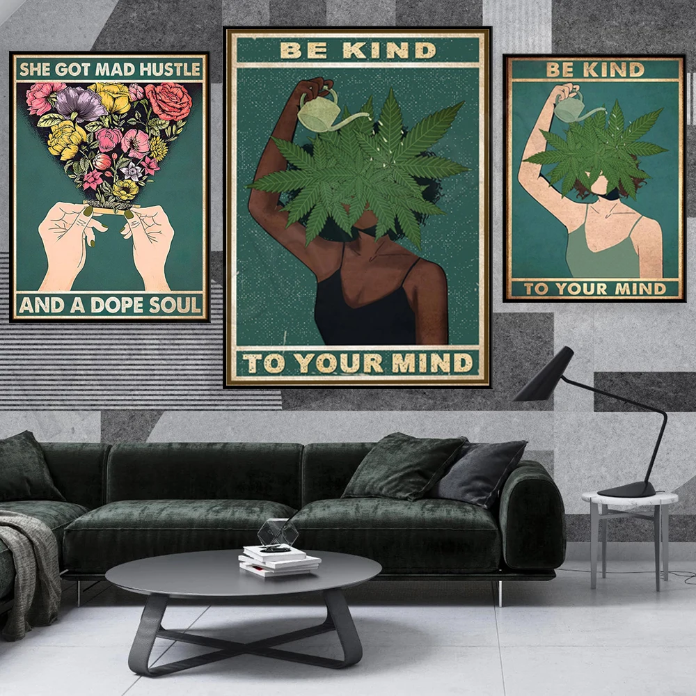 Weed Pot Head Be Kind To Your Mind Vintage Poster,  Vintage Poster,  Weed Vintage Poster, Weed Stoner Poster Print Gift