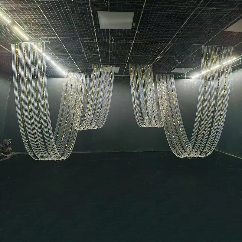 

Wedding Hanging Backdrop, Bead Chains, Wave Pendants, Round Sequins, Stage Ceilings Hall Curtain, Tassels, Background Props 4pcs