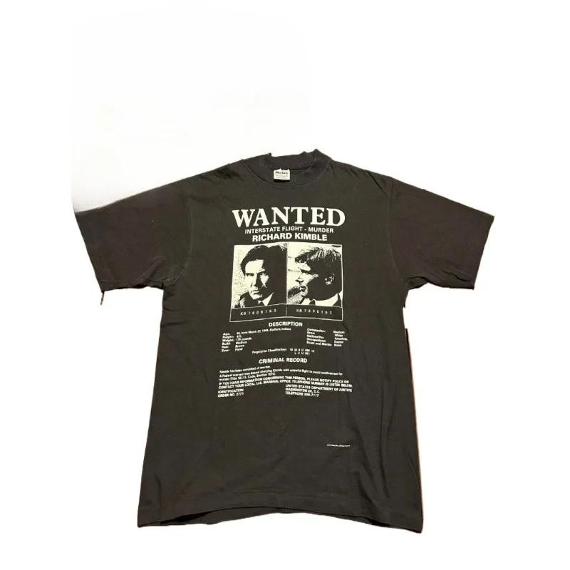 Camiseta vintage con póster promocional de la película “The Fugitive” de 1993, Richard Kimble Wanted Poster