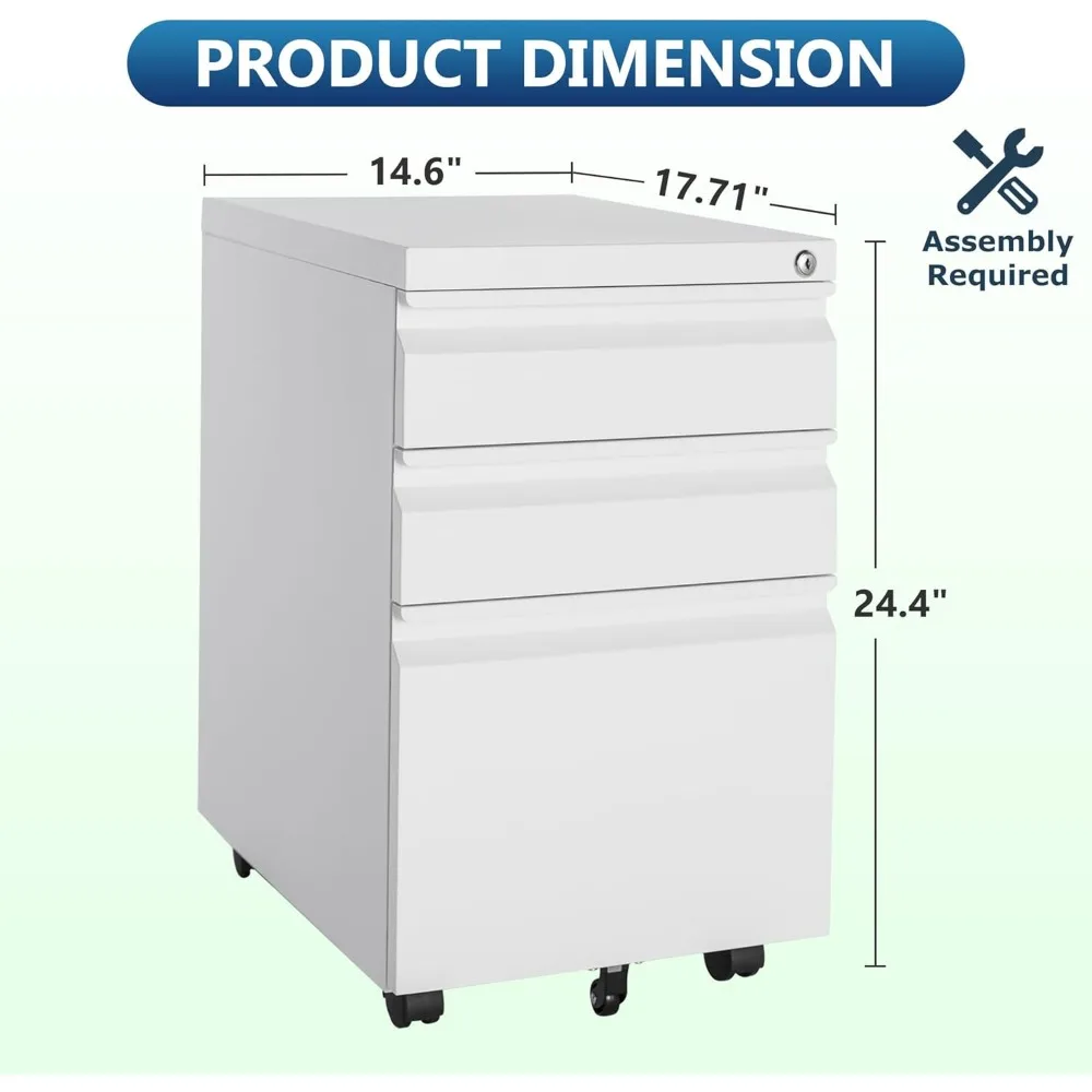 Archivador móvil de 3 cajones con cerradura, archivador Vertical de Metal, debajo del escritorio