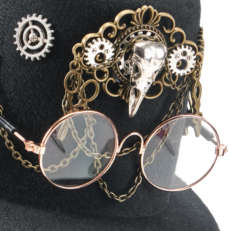 Lolita Punk Vintage Mini sombrero de copa gótico Retro gafas engranajes cadena sombreros para mascotas decoraciones sombreros