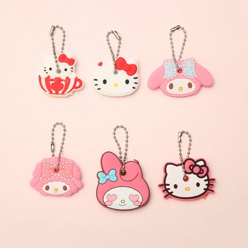 MINISO Anime Hello Kitty Key Case Keychain Accessories Soft Kawaii Kitten Keys Cover Protector Pendant Key Ring Toys for Gifts