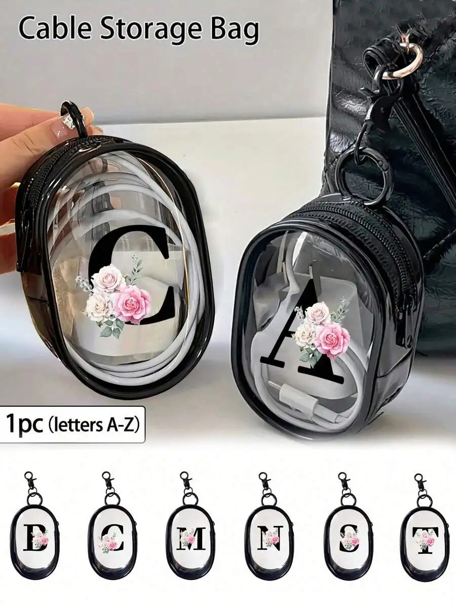 

Прозрачная сумка-органайзер на молнии с цветочным и буквенным принтом, компактная дорожная сумка для аксессуаров