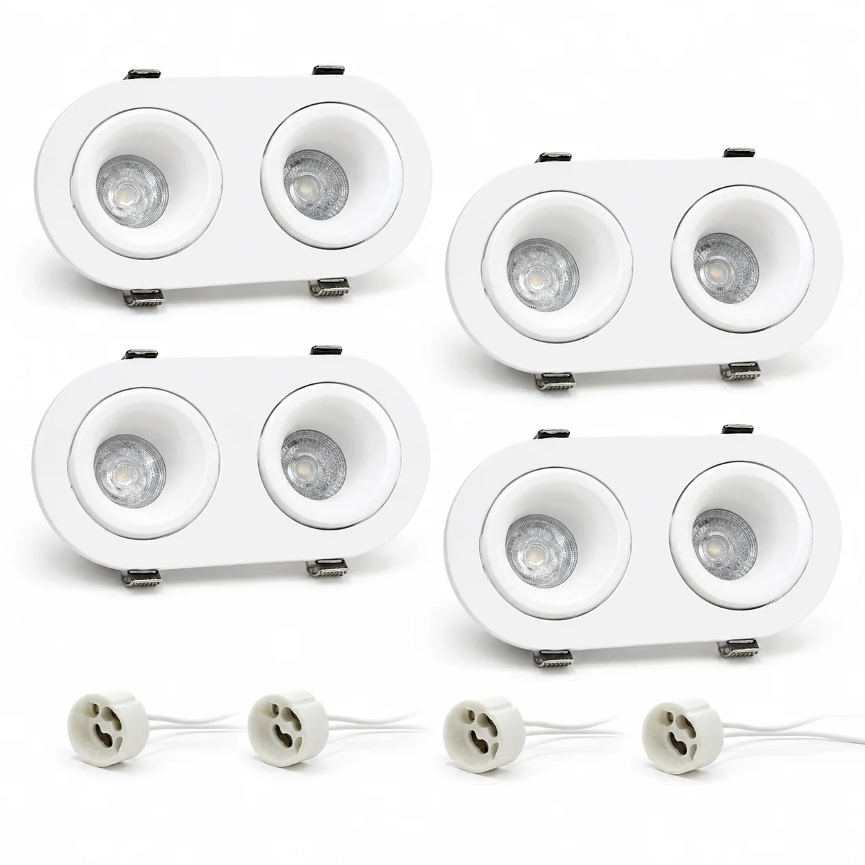 JOYINLED Double Heads LED Recessed Downlight with GU10 Lamp Holder Spotlight Mounting Frame, 4PCS Adjustable Ceiling Spotlight